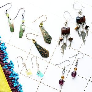 Earring Lot, 5 Pairs, Petite Dangly, Beaded, Glass